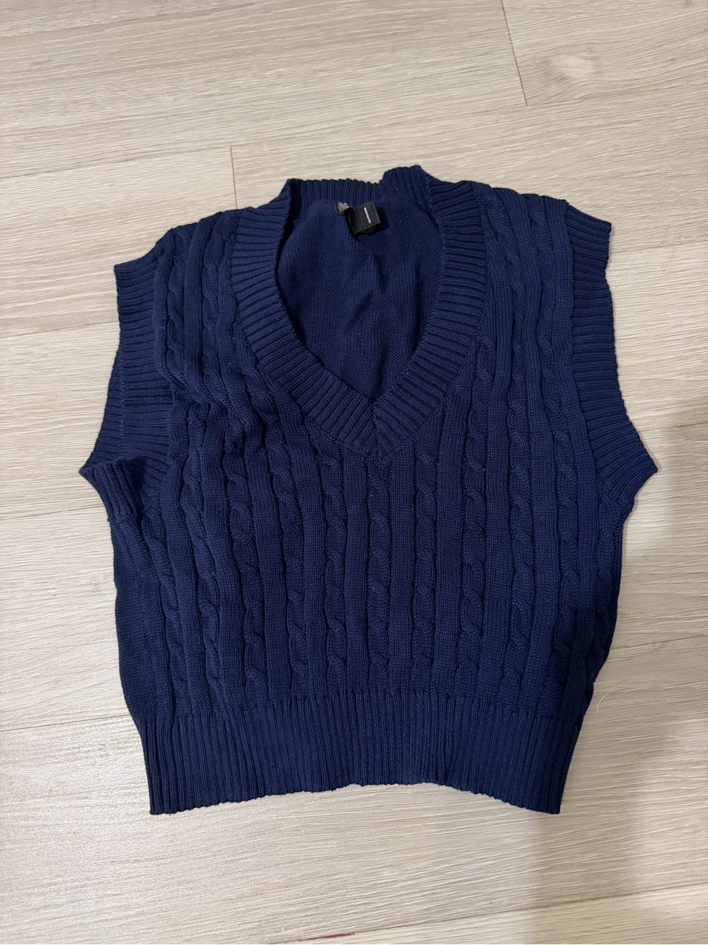 Say What? Navy Cable Knit V-Neck Sweater Vest